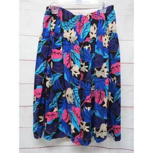 Vintage Colorful Leaf Print Skirt Size 18 XL Pink Blue Purple Black